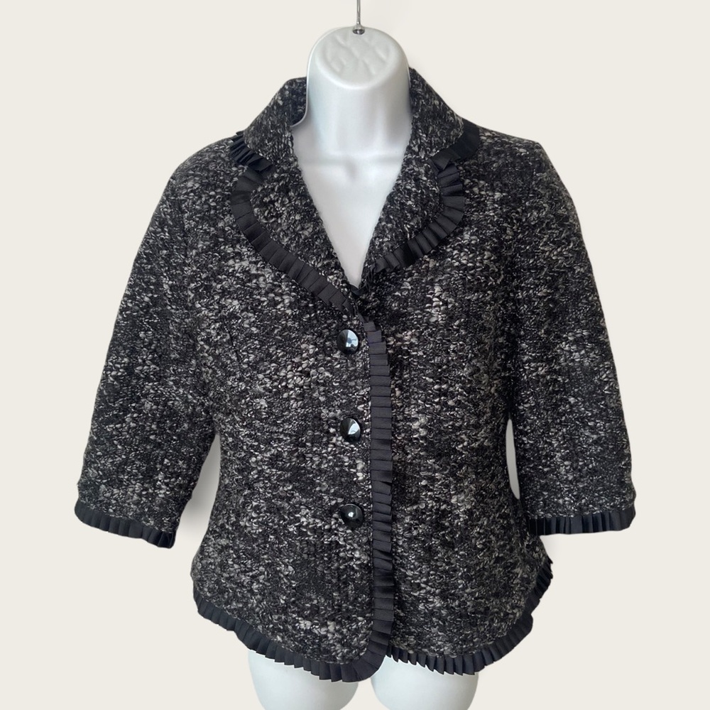 Sandro Tweed Jacket Women's Petite Small Knit 3/4 Sleeve